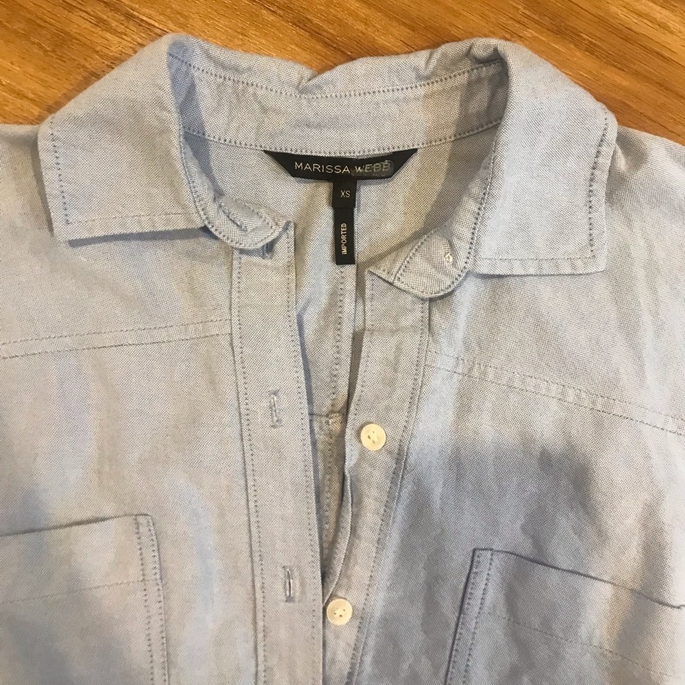 Light Blue Tie Back Button Up Shirt Dress - Picture 4 of 6